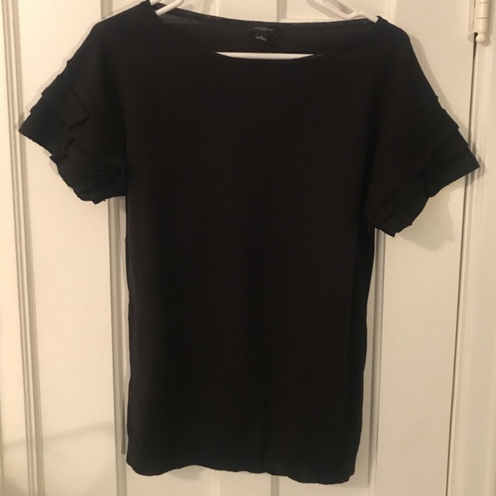 Black Short Sleeve Ann Taylor Top with ruffles